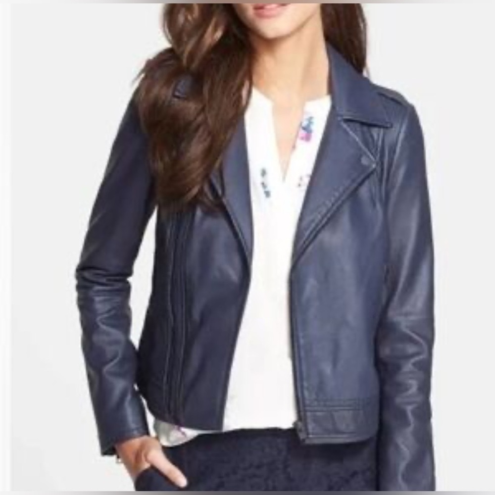 Joie CALDINE‎ soft sheep leather navy short moto jacket size M